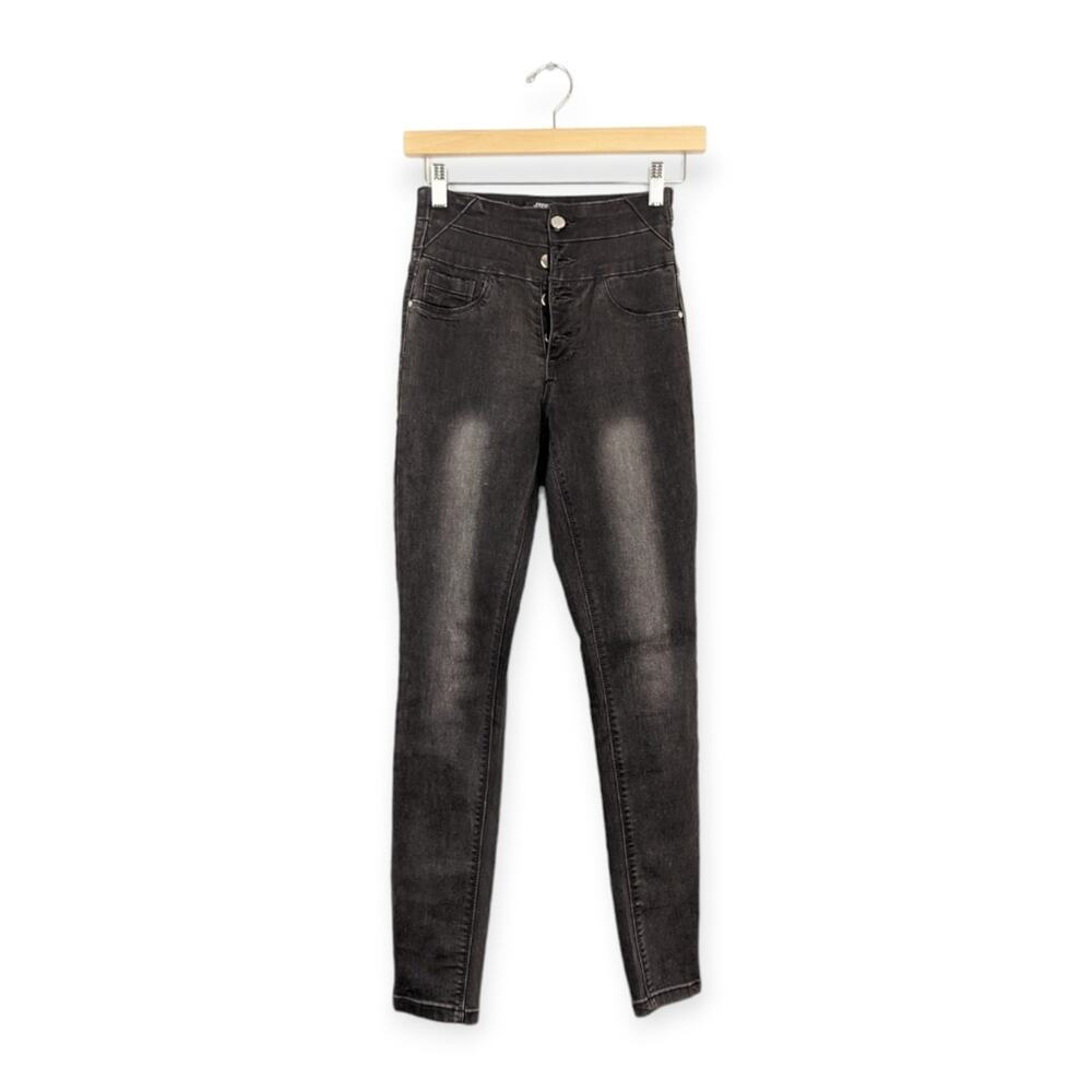Missguided Skinny Jeans 4 Washed Black High Rise Button Fly Stretch Denim